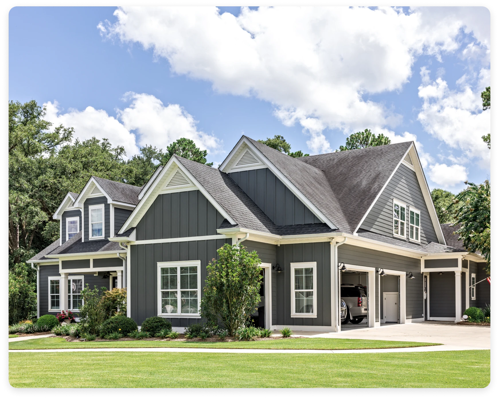 Elegant house surrounded by greenery
